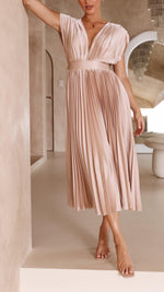Load image into Gallery viewer, Women's Pleated Maxi Dress Deep V-Neck Sleeveless Accordion Pleat Formal Wedding Guest Style