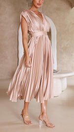 Load image into Gallery viewer, Women's Pleated Maxi Dress Deep V-Neck Sleeveless Accordion Pleat Formal Wedding Guest Style