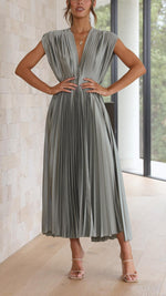 Load image into Gallery viewer, Women's Pleated Maxi Dress Deep V-Neck Sleeveless Accordion Pleat Formal Wedding Guest Style