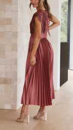 Load image into Gallery viewer, Women's Pleated Maxi Dress Deep V-Neck Sleeveless Accordion Pleat Formal Wedding Guest Style