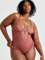 Load image into Gallery viewer, Snatch Them CocoaPlums! | V-Neck Half Laced Bodysuit