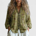 Load image into Gallery viewer, Women's Floral Print Blouses Zip Front Long Sleeve Lightweight Style