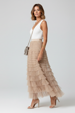 Load image into Gallery viewer, Women's Midi Skirt Elastic High Waist Layered Tiered Tulle Ruffle Formal Casual Style
