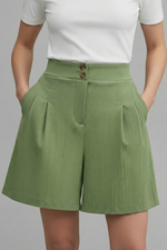 Load image into Gallery viewer, Women's Shorts High Waist Double Button Pleated Wide Leg Pocket Tailored Casual Style