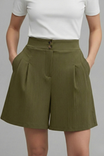 Load image into Gallery viewer, Women's Shorts High Waist Double Button Pleated Wide Leg Pocket Tailored Casual Style