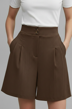 Load image into Gallery viewer, Women's Shorts High Waist Double Button Pleated Wide Leg Pocket Tailored Casual Style