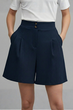 Load image into Gallery viewer, Women's Shorts High Waist Double Button Pleated Wide Leg Pocket Tailored Casual Style
