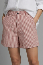 Load image into Gallery viewer, Women's Striped Shorts High Waist Button Fly Cuffed Hem Tailored Casual Style