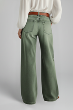 Load image into Gallery viewer, Stylish Army Green Jeans for Women with High Rise Wide Leg Relaxed Fit Flare Casual Jean Style