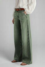 Load image into Gallery viewer, Stylish Army Green Jeans for Women with High Rise Wide Leg Relaxed Fit Flare Casual Jean Style