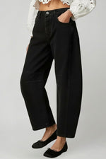 Load image into Gallery viewer, Women's Jeans Mid Waist Barrel Leg Seam Detail Relaxed Fit Casual Black Jean Style