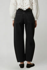 Load image into Gallery viewer, Women's Jeans Mid Waist Barrel Leg Seam Detail Relaxed Fit Casual Black Jean Style
