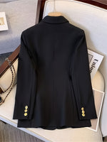 Load image into Gallery viewer, Women's Double Breasted Blazer Long Sleeve Peaked Lapel Gold Button