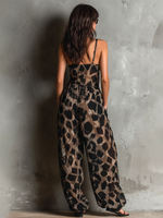 Load image into Gallery viewer, Women's Black Leopard Print Maxi Dress V-Neck Draped Wrap Style