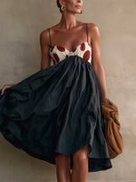 Load image into Gallery viewer, Women's Black Midi Dress Spaghetti Strap Corset Bodice Full Skirt Cocktail Style