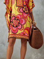 Load image into Gallery viewer, Women's Multicolor Mini Dress Floral Print V-Neck Kaftan Style