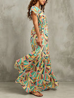 Load image into Gallery viewer, Women's Geometric Print Maxi Dress V Neck Flutter Sleeve Flowing Tiered Style