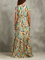 Load image into Gallery viewer, Women's Geometric Print Maxi Dress V Neck Flutter Sleeve Flowing Tiered Style