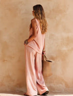 Load image into Gallery viewer, Women's One Shoulder Jumpsuit Draped Wide Leg Flowing Style