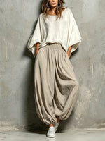 Load image into Gallery viewer, Women's Taupe Wide Leg Harem Pants High Waist Drawstring Flowing Style