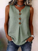 Load image into Gallery viewer, Women's Blouses V-Neck Button Sleeveless Pleated Front