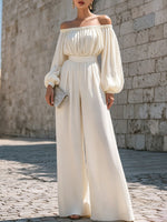Load image into Gallery viewer, Women's White Off Shoulder Maxi Dress Bishop Sleeve Flowing Style
