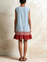 Load image into Gallery viewer, Women's Blue Denim Mini Dress Ruffle Tiered Contrast Hem