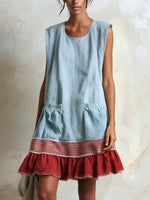 Load image into Gallery viewer, Women's Blue Denim Mini Dress Ruffle Tiered Contrast Hem