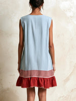 Load image into Gallery viewer, Women's Blue Denim Mini Dress Ruffle Tiered Contrast Hem