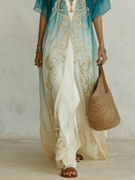 Load image into Gallery viewer, Women's Blue Ombre Kaftan Maxi Dress V-Neck Flowing Boho Style