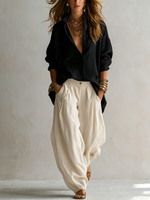 Load image into Gallery viewer, Women's Two Piece Set Button Up Shirt Wide Leg Harem Pants Relaxed Casual Style