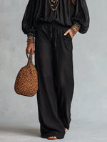 Load image into Gallery viewer, Stylish Black Off the Shoulder Top and Wide Leg Pants Set for Women with Sequin Trim