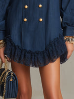 Load image into Gallery viewer, Women's Navy Shirt Dress Button Front Ruffle Hem Collar
