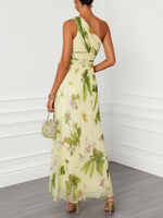 Load image into Gallery viewer, Women's Floral Maxi Dress One Shoulder Ruffle Chiffon a Line Formal Wedding Guest Style