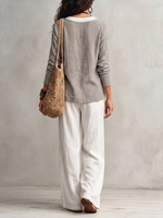Load image into Gallery viewer, Women's Grey V Neck Blouse Long Sleeve Relaxed Draped Flowy Style