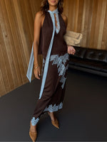 Load image into Gallery viewer, Women's Lace Panel Halter Top and Skirt Set Satin Maxi Skirt