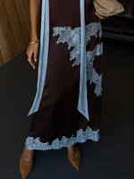 Load image into Gallery viewer, Women's Brown Maxi Dress V Neck Halter Tie Dye Print Side Slit Flowing Style