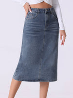 Load image into Gallery viewer, Effortless Denim Skirt for Women with High Waist Midi Straight Slit Casual Jean Style