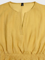 Load image into Gallery viewer, Women's Yellow Maxi Dress Notch Neck Elastic Waist Short Sleeve