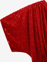 Load image into Gallery viewer, Women's Red Sequin Bodycon Mini Dress One Shoulder Draped Ruched Waist
