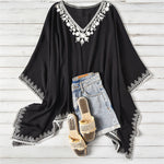 Load image into Gallery viewer, Women's Poncho Shirt V Neck Embroidered Trim Draped Batwing Style