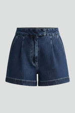 Load image into Gallery viewer, Women's Blue Denim Shorts Pleated Front Tailored Style