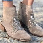 Load image into Gallery viewer, Women's Brown Boots Studded Detail Pointed Toe Block Heel Style