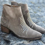 Load image into Gallery viewer, Women's Brown Boots Studded Detail Pointed Toe Block Heel Style