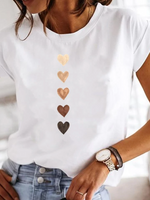Load image into Gallery viewer, Women's Graphic Print Blouses Round Neck Short Sleeve Relaxed Soft Cotton Style