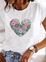 Load image into Gallery viewer, Women's Graphic Print Blouses Round Neck Short Sleeve Relaxed Soft Cotton Style
