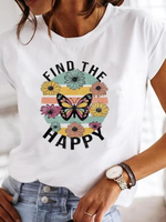 Load image into Gallery viewer, Women's Graphic Print Blouses Round Neck Short Sleeve Relaxed Soft Cotton Style