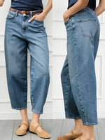 Load image into Gallery viewer, Women's Relaxed Blue Barrel Jeans High Waist Curved Leg