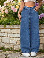 Load image into Gallery viewer, Relaxed Blue Wide Leg Jeans for Women with High Waist Flowing Loose Fit Denim Style