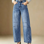 Load image into Gallery viewer, Women's Relaxed Blue Barrel Jeans High Waist Seam Detail